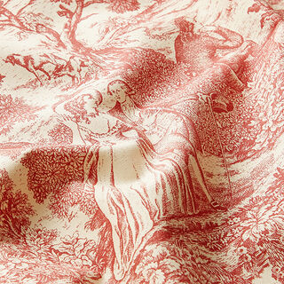 tessuto arredo mezzo panama toile de jouy – rosso carminio/crema, 
