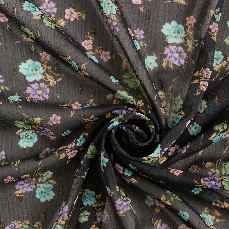 Chiffon increspato Dobby e Fiori &ndash; nero/azzurro,  image number 3