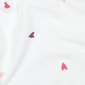 mussolina / tessuto doppio increspato Cuori ricamati | Poppy Fabrics – bianco/rosé, 