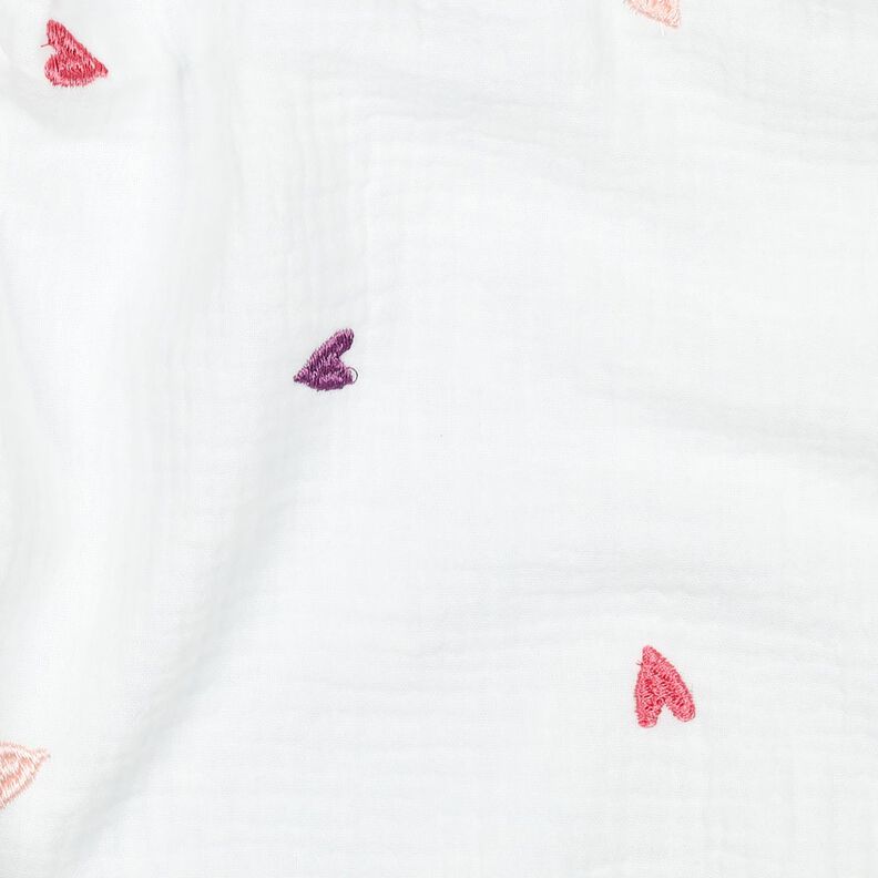 mussolina / tessuto doppio increspato Cuori ricamati | Poppy Fabrics – bianco/rosé,  image number 2