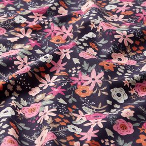 popeline di cotone Mazzi di fiori – nero-azzurro/porpora, 