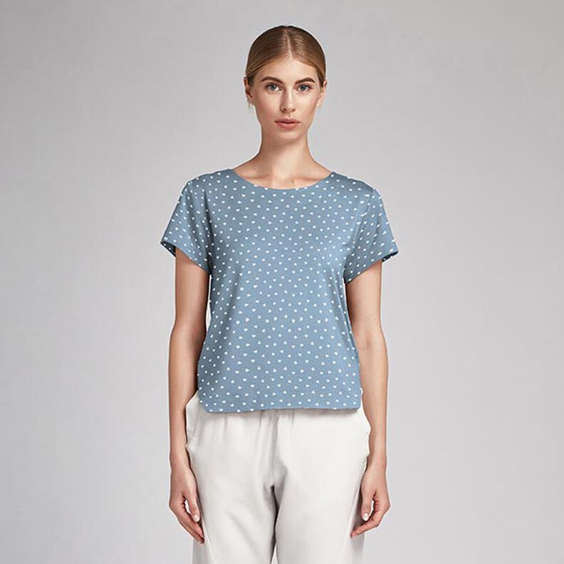 Popeline di cotone biologico con cuori sparsi – blu jeans chiaro,  image number 6