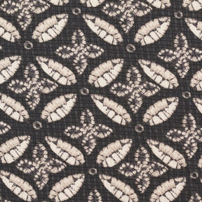 Ciffon increspato con foglie stampate – nero/beige,  Ciffon increspato con foglie stampate – nero/beige,