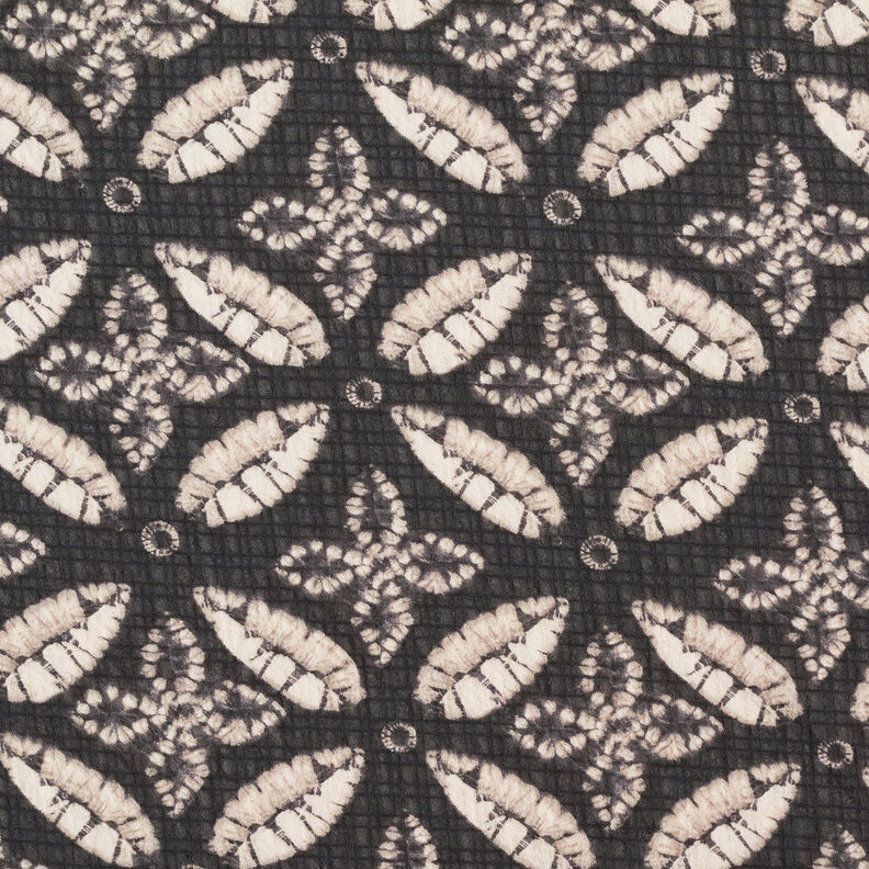Ciffon increspato con foglie stampate – nero/beige,  image number 1