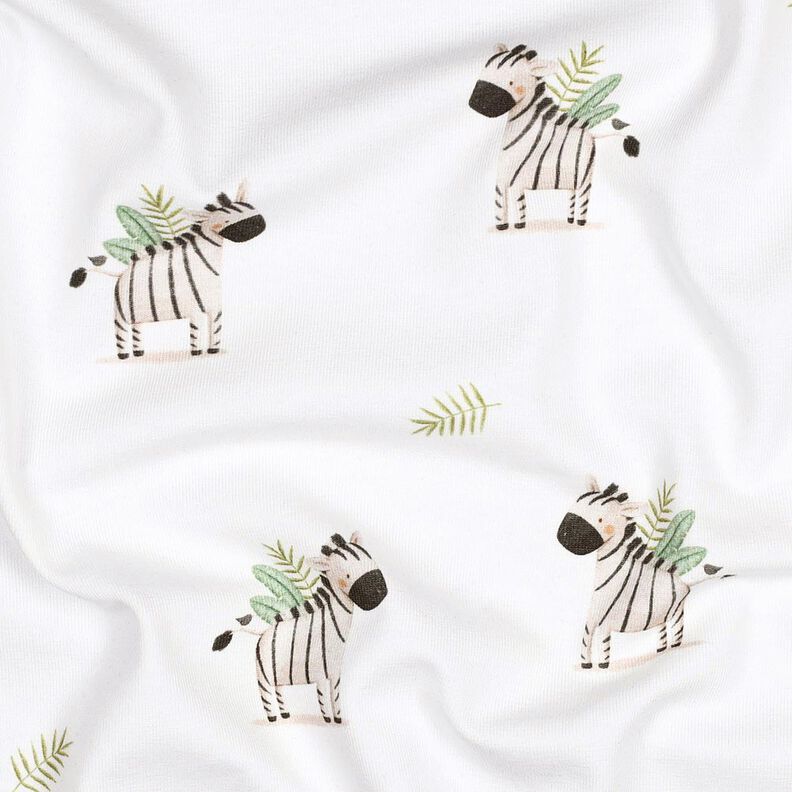 GOTS jersey di cotone zebre nella steppa stampa digitale | Poppy Fabrics – bianco/nero, image number 2