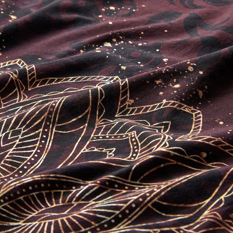 jersey di cotonetessuto con bordura Mandala con macchie dorate | Glitzerpüppi – marrone nerastro/oro,  image number 7