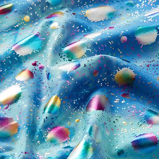 jersey laminato, macchie batik colorate e glitterate – blu, 