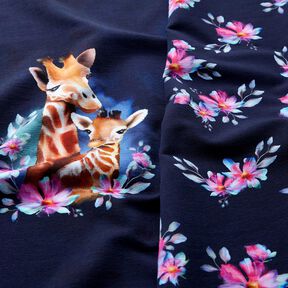 French terry, felpa estiva Famiglia di giraffe taglio di tessuto | Glitzerpüppi – blu notte, 