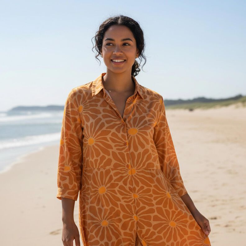 Popeline di viscosa a fiori &ndash; cannella/caramello,  image number 5