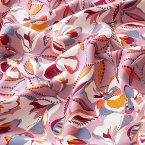 Tessuto di viscosa fiori e foglie grafici – bianco lana/rosa antico scuro, 