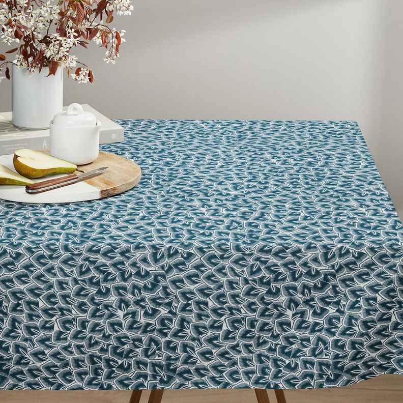tessuto in cotone cretonne Foglie astratte – blu oceano/avorio,  image number 8