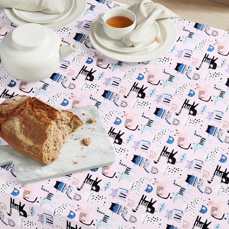 tessuto in cotone cretonne Gatti astratti – rosa chiaro/bianco, image number 6