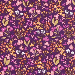 tessuto in cotone cretonne Fiori di campo – melanzana/rosa, 