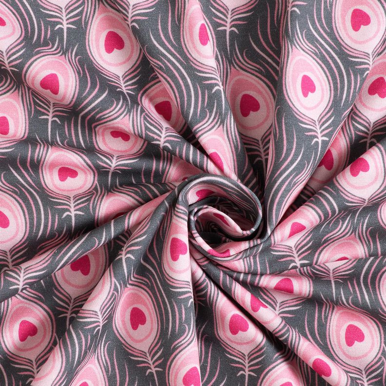 jersey di cotone Pavone | Stoff&Liebe – grigio ardesia/rosa fucsia acceso,  image number 3