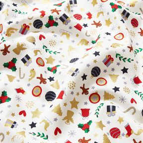 tessuto in cotone popeline Piccoli motivi natalizi – beige chiaro/oro, 