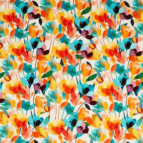 misto lino viscosa Fiori stilizzati – bianco lana/arancione, 