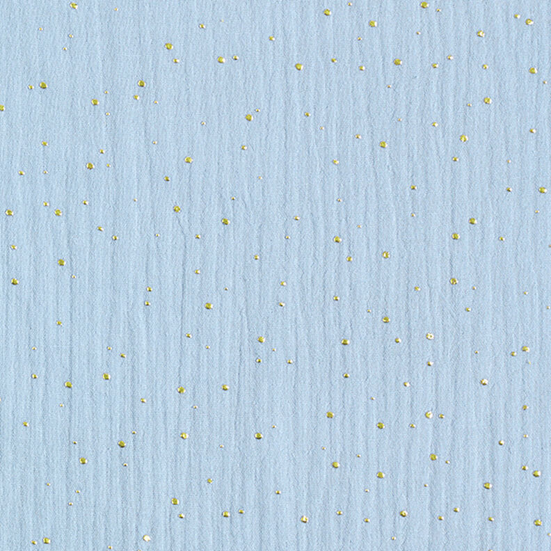 mussola di cotone, macchie dorate sparse – azzurro/oro,  image number 1