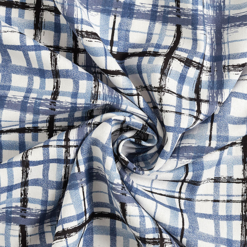 Misto lino-viscosa con quadri astratti – bianco/blu acciaio,  image number 4