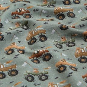 jersey di cotone Animali nei monster truck stampa digitale &ndash; grigio elefante, 