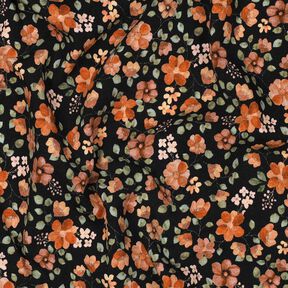 GOTS jersey di cotone fiori autunnali stampa digitale – nero/arancio pesca,  GOTS jersey di cotone fiori autunnali stampa digitale – nero/arancio pesca,