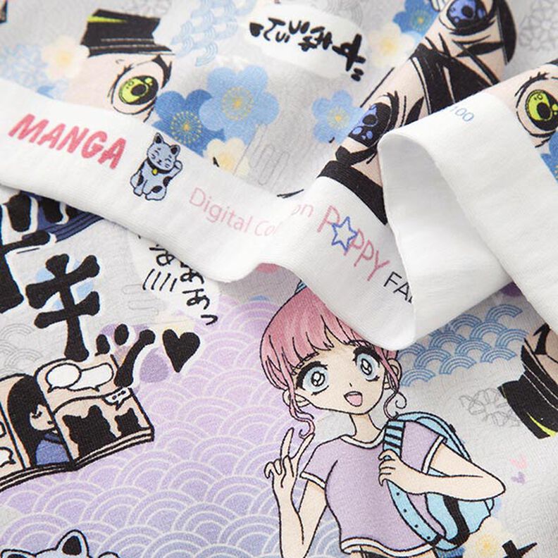 jersey di cotone Il mondo dei Manga stampa digitale – grigio argento,  image number 3