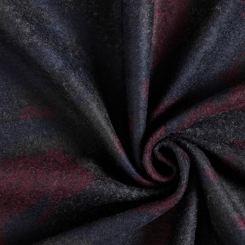 tessuto per cappotti misto lana Camouflage – nero/rosso merlot,  image number 3