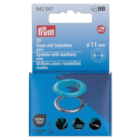 Occhielli con rondelle [20 pezzi | Ø 11 mm] | Prym – menta/argento effetto metallizzato, 