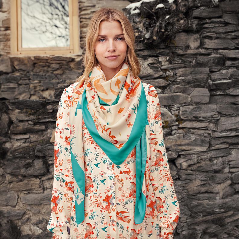 Taglio di tessuto in satin con uccelli e fate | Katia Fabrics – azzurro/crema,  image number 7