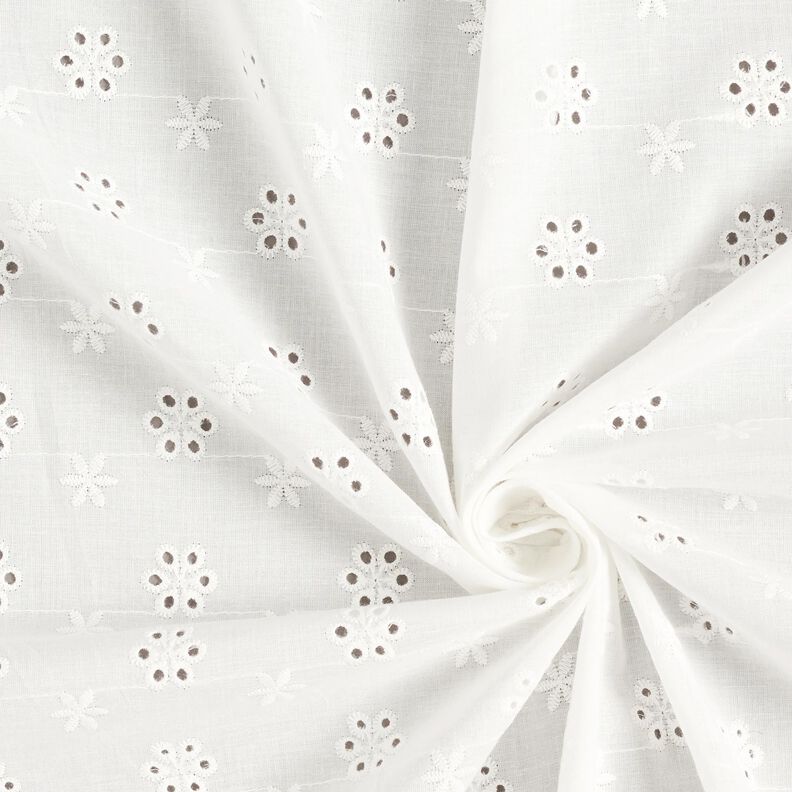 Tessuto in cotone con ricamo forato a piccoli fiori – bianco,  image number 3