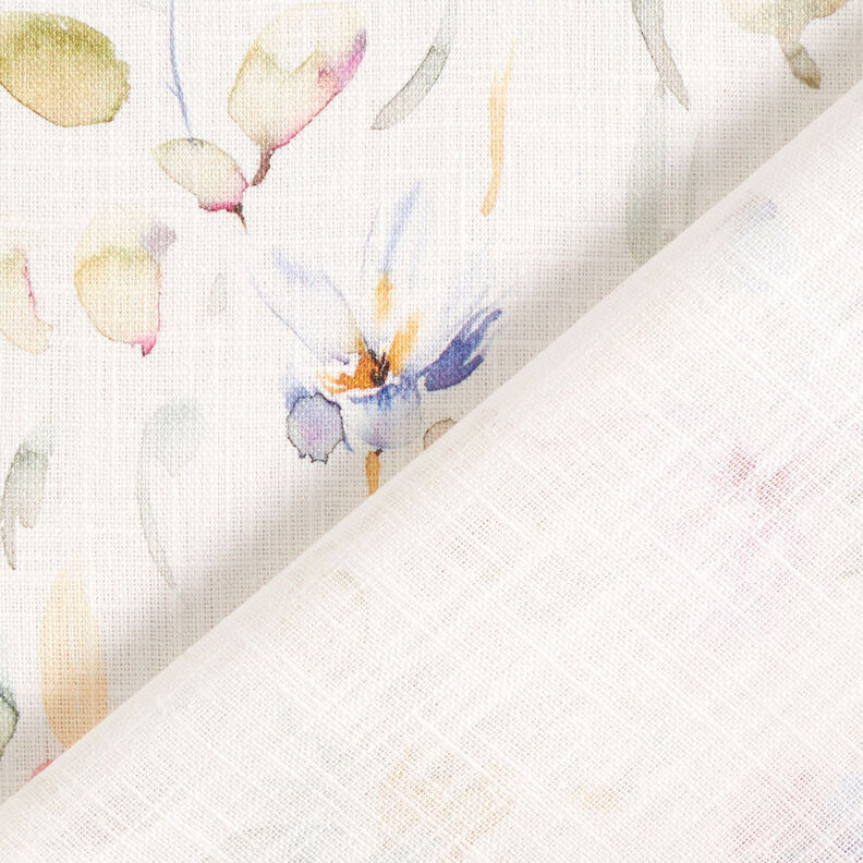 Misto lino-cotone con fiori acquarellati – bianco,  image number 5