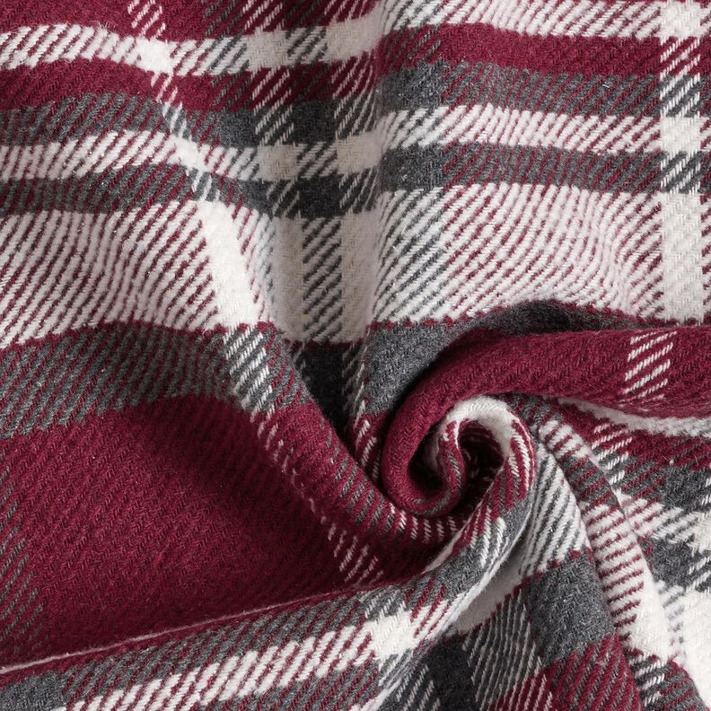 Tessuto per cappotto con retro in pelliccia quadrettato – rosso Bordeaux/grigio ardesia,  image number 3