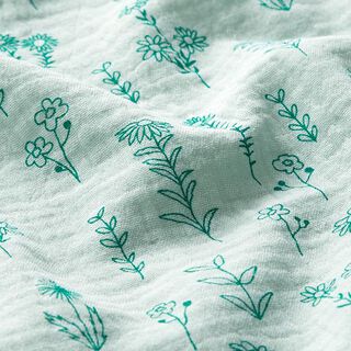 GOTS mussolina / tessuto doppio increspato Piante | Tula – verde pastello, 