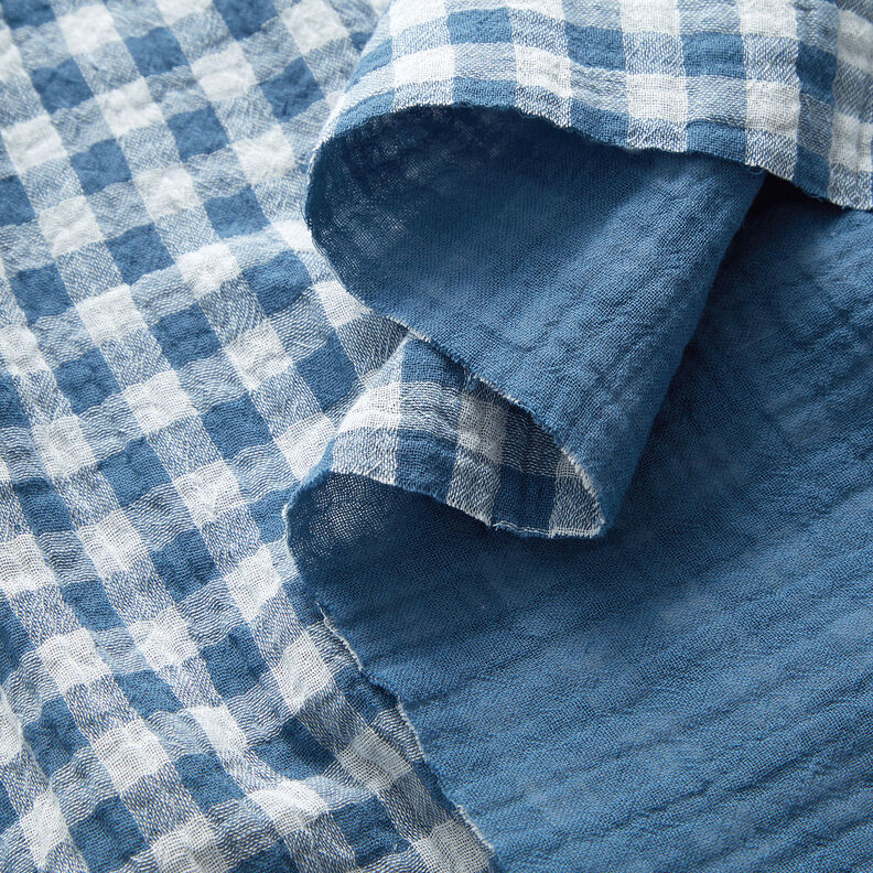 mussolina / tessuto doppio increspato Vichy a quadri tinto in filo – colore blu jeans/bianco,  image number 2