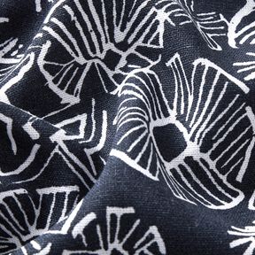 misto lino viscosa Fiori disegnati – blu notte/bianco, 