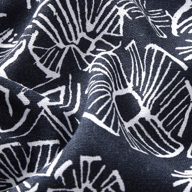 misto lino viscosa Fiori disegnati – blu notte/bianco,  image number 2